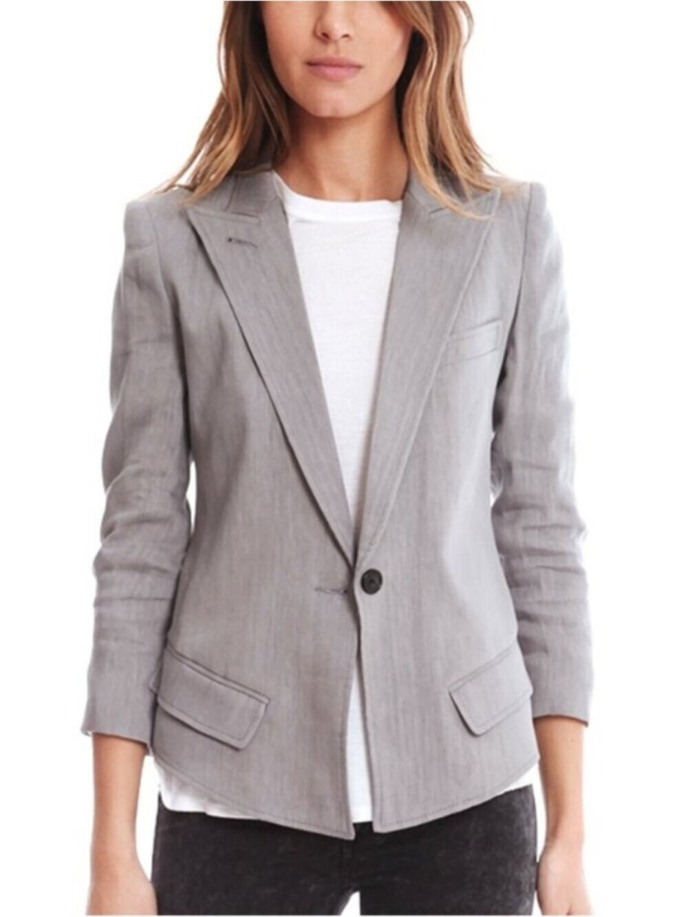 SMYTHE Sharp Shoulder Linen Blend Blazer Size 6